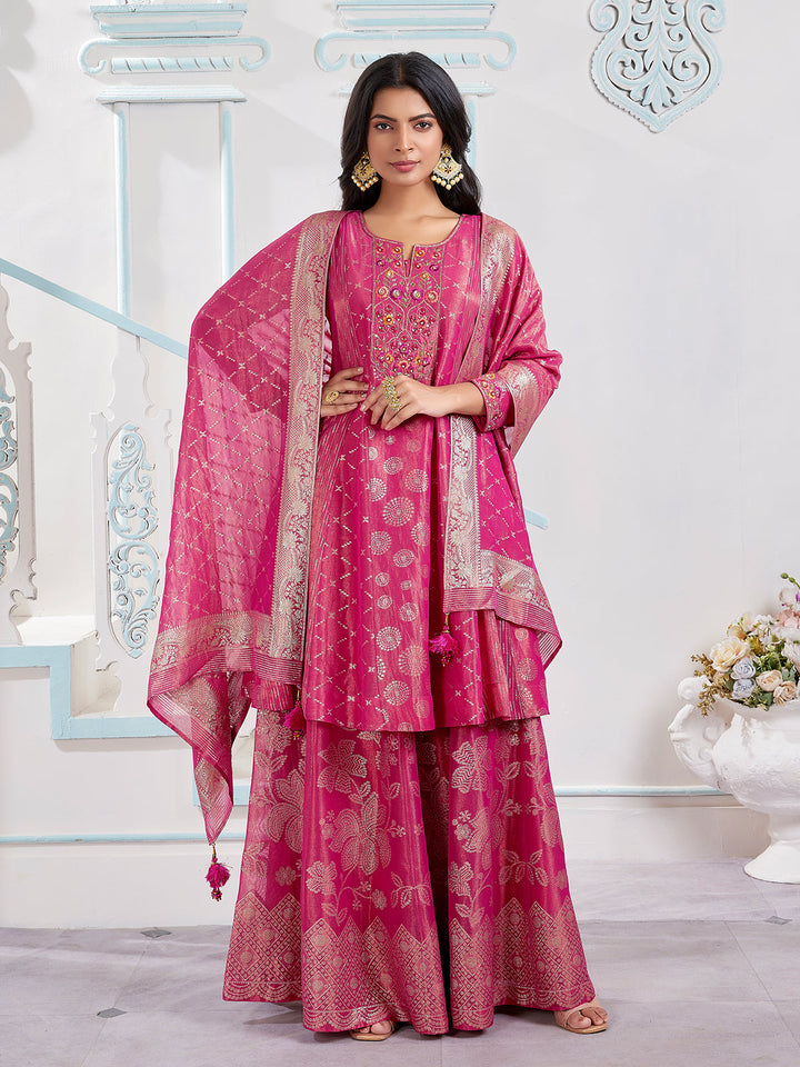 Pink Jacquard Sharara Set