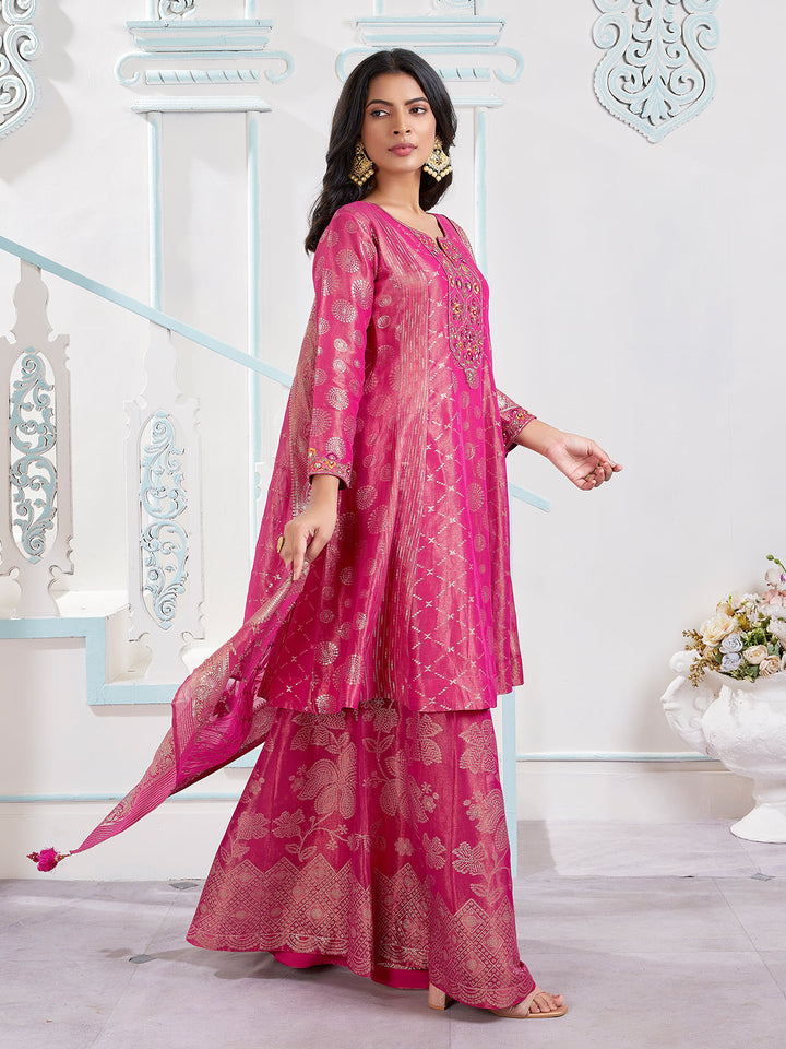Pink Jacquard Sharara Set