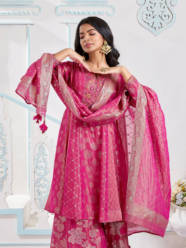Pink Jacquard Sharara Set