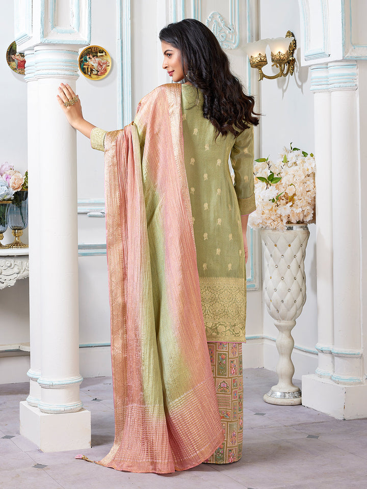 Light Green Floral Jacquard Palazzo Set