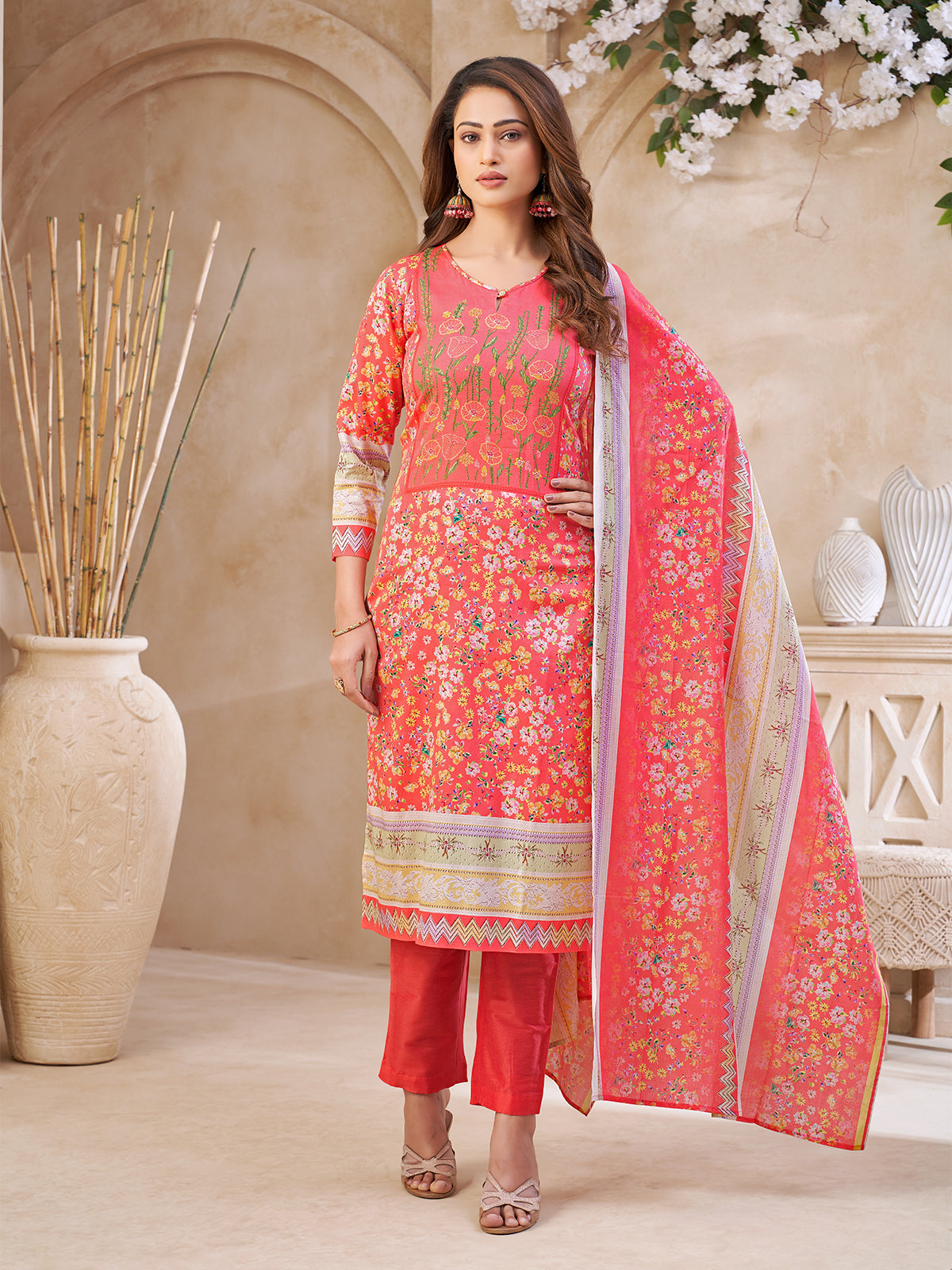 Aubergine Floral Cotton Suit Set