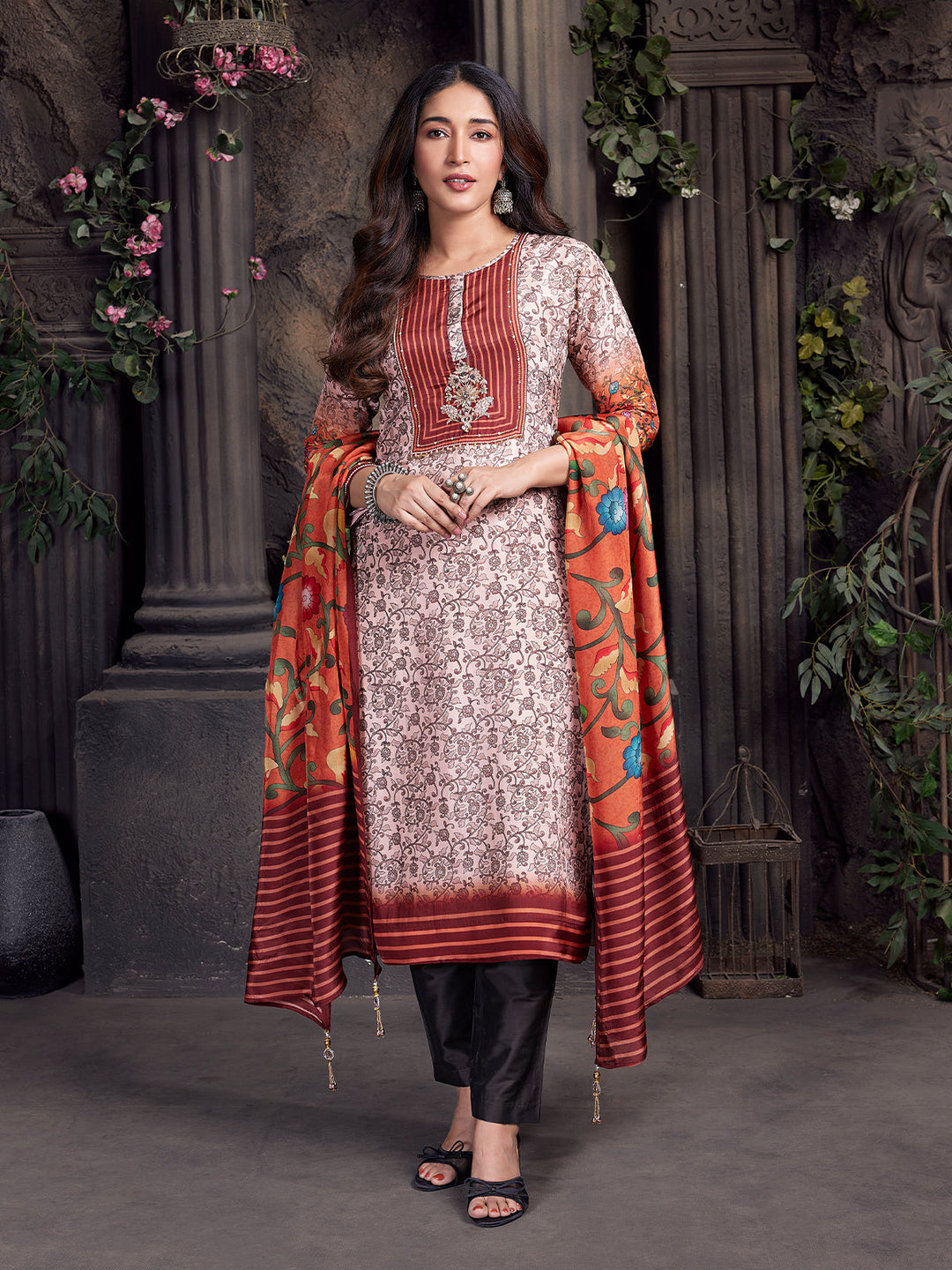 Floral Crepe Silk Suit Set