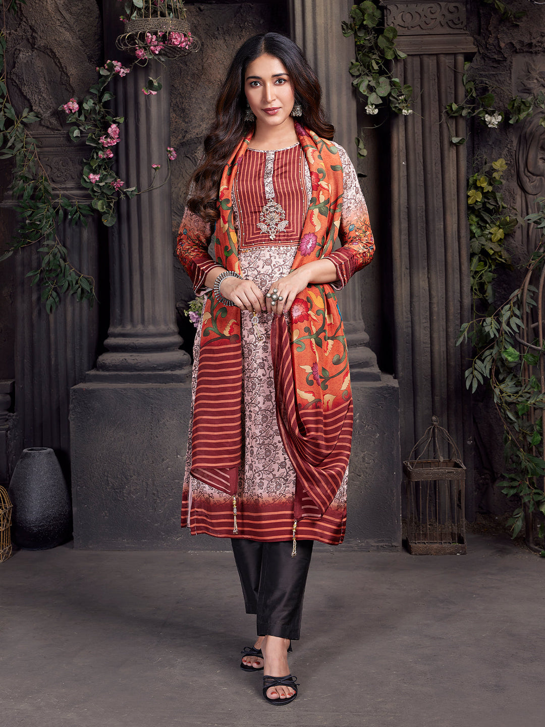 Floral Crepe Silk Suit Set