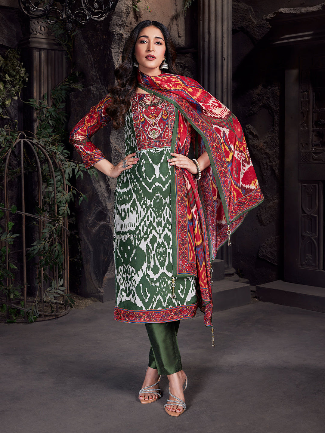 Green Kalamkari Crepe Silk Suit Set