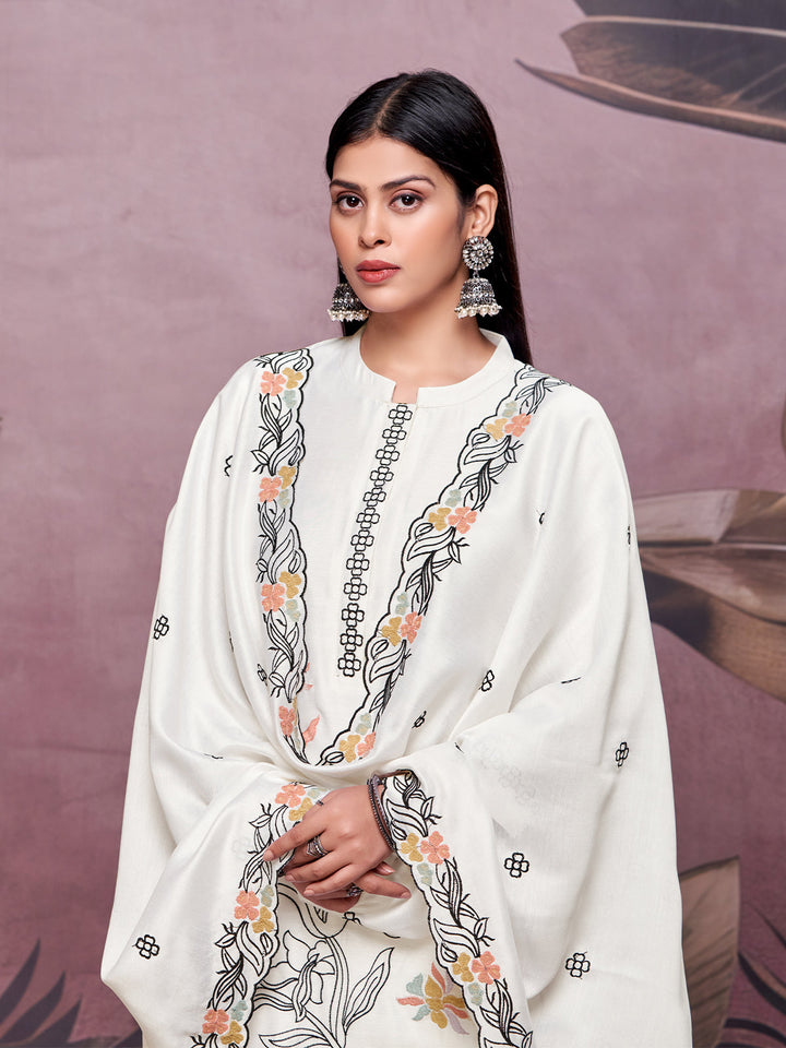White Semi-Silk Suit Set