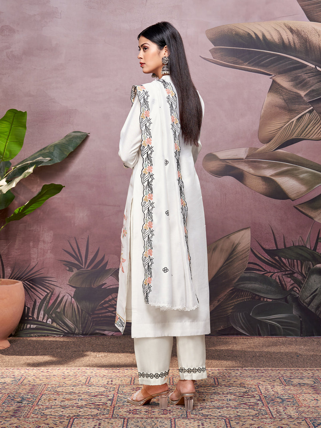 White Semi-Silk Suit Set