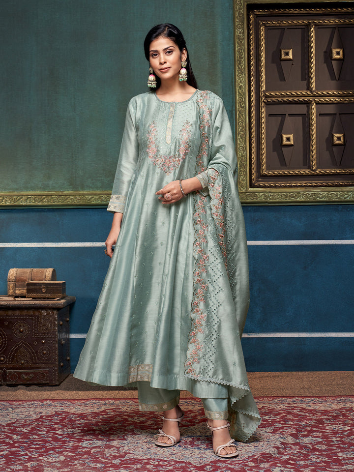 Blue Chanderi Anarkali Set