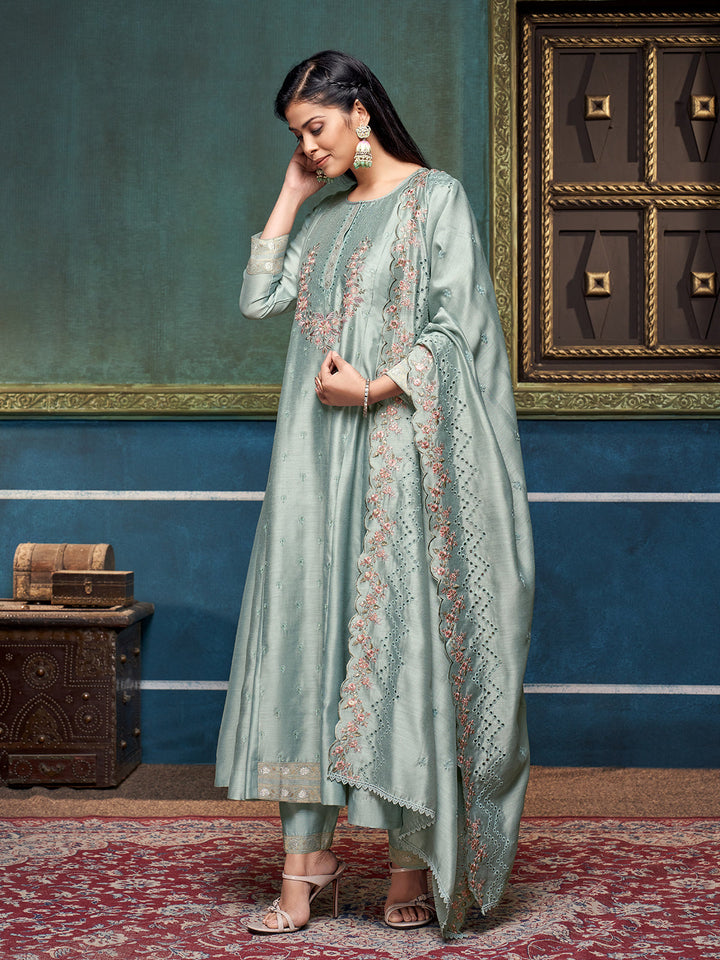 Blue Chanderi Anarkali Set