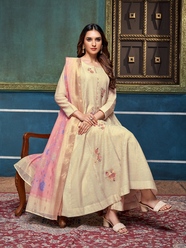 Beige Khadi Anarkali Set