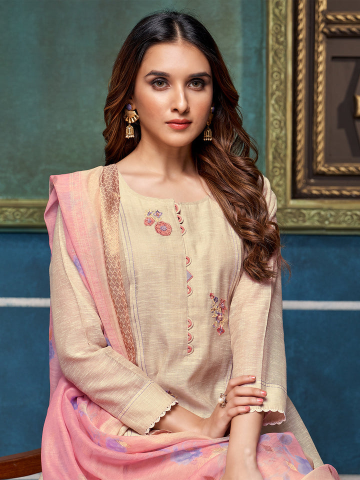 Beige Khadi Anarkali Set