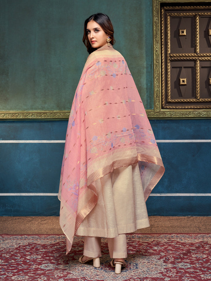 Beige Khadi Anarkali Set