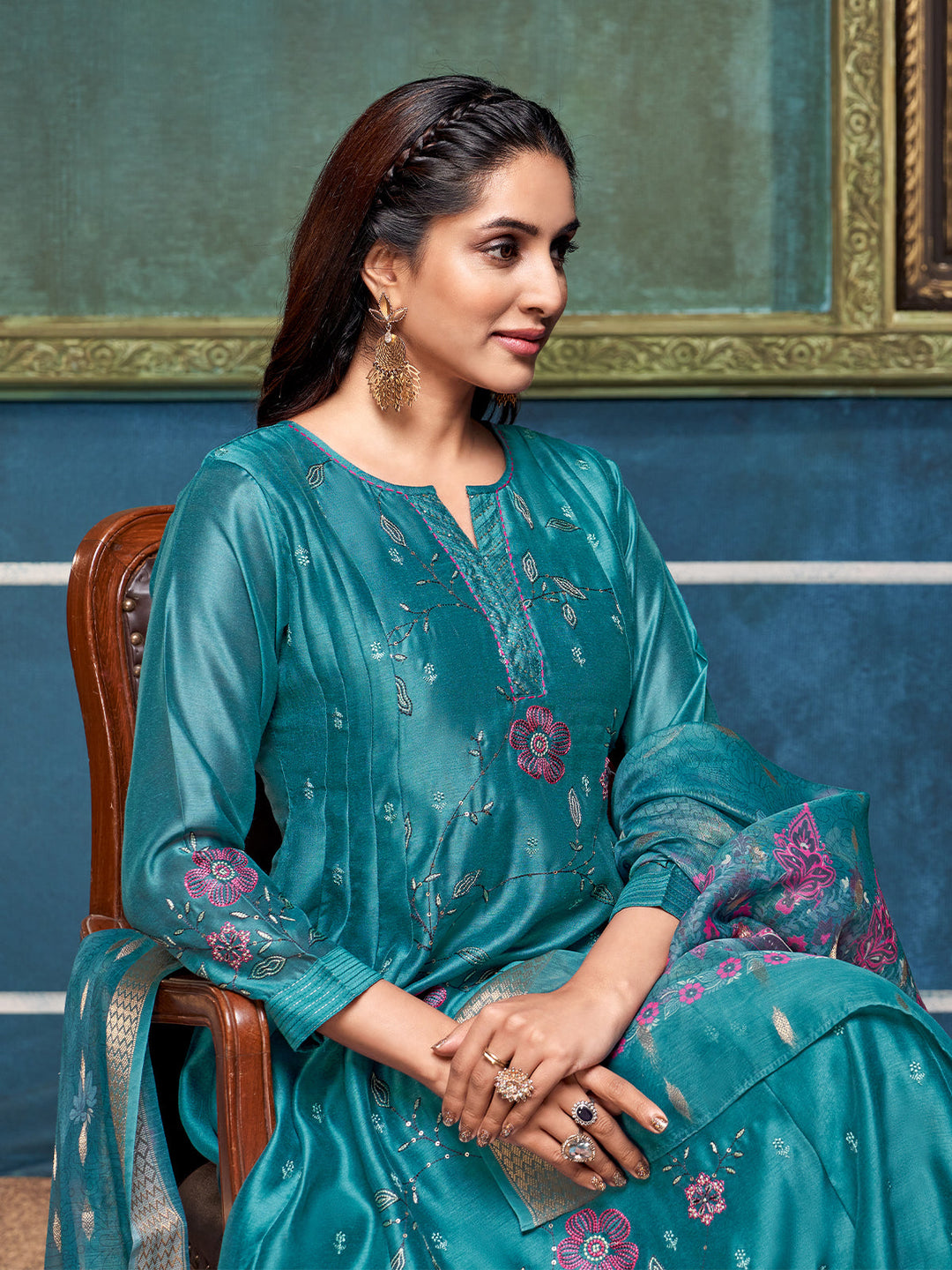 Blue Chanderi Anarkali Set