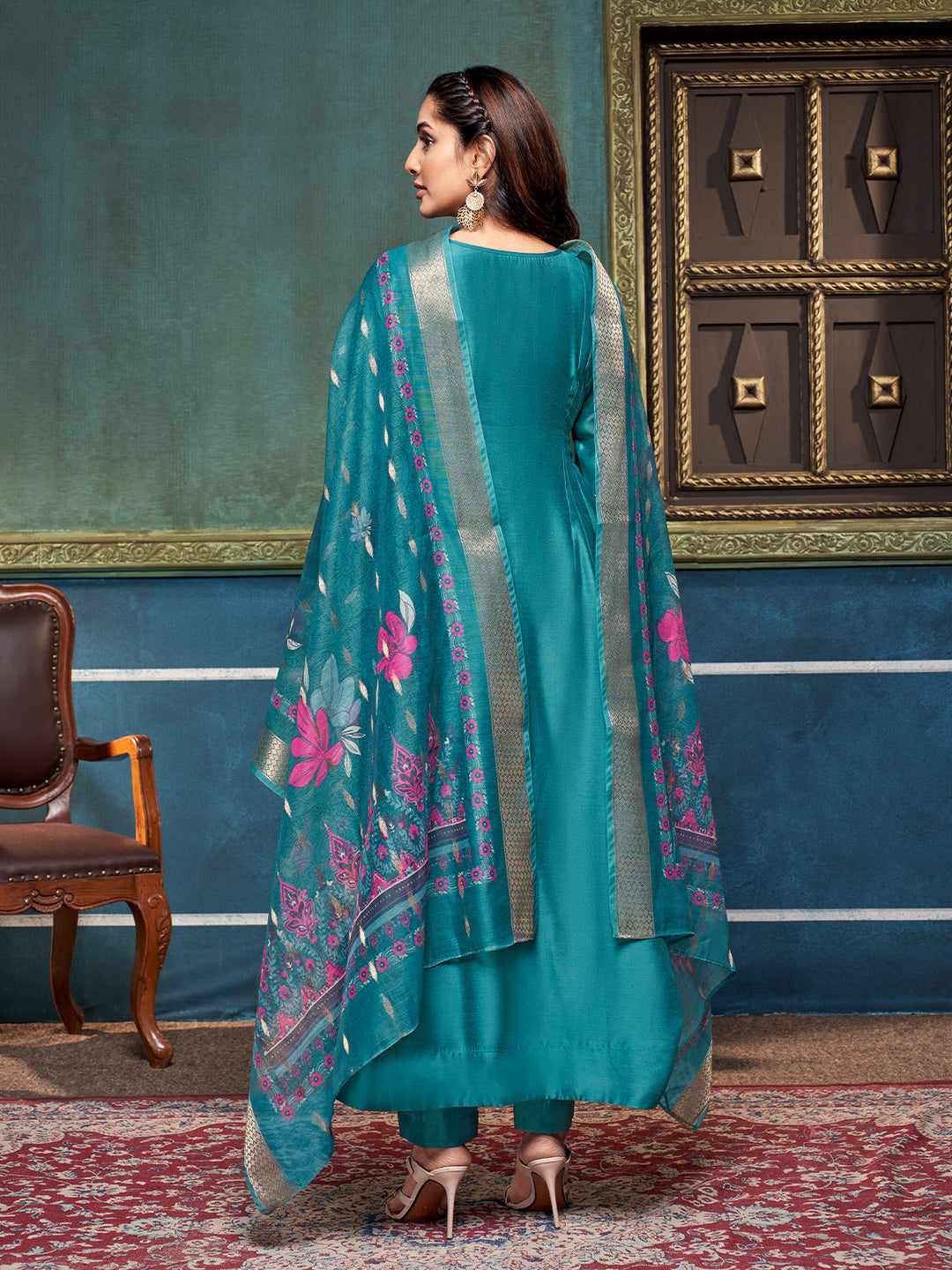 Blue Chanderi Anarkali Set