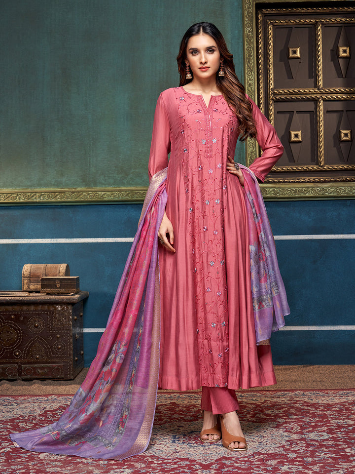 Rust Chanderi Anarkali Set