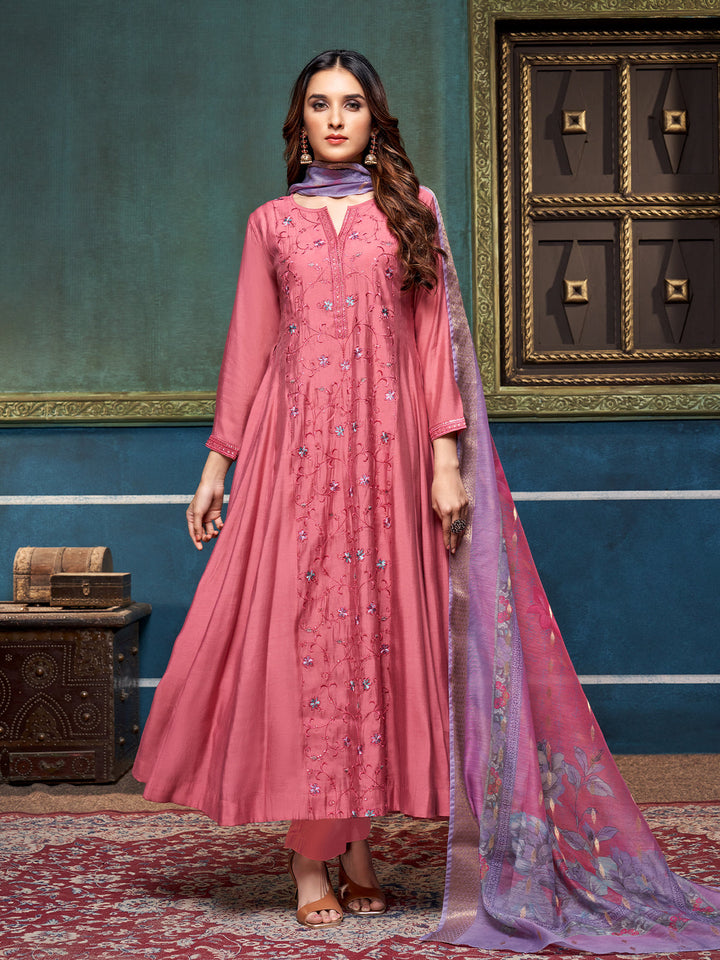 Rust Chanderi Anarkali Set