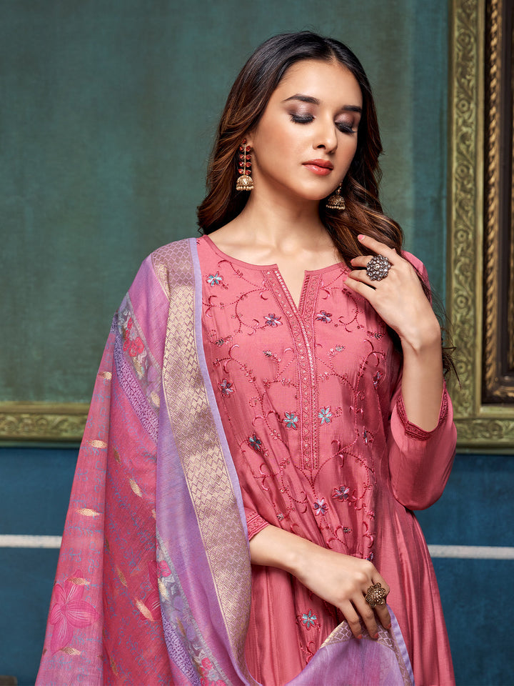 Rust Chanderi Anarkali Set