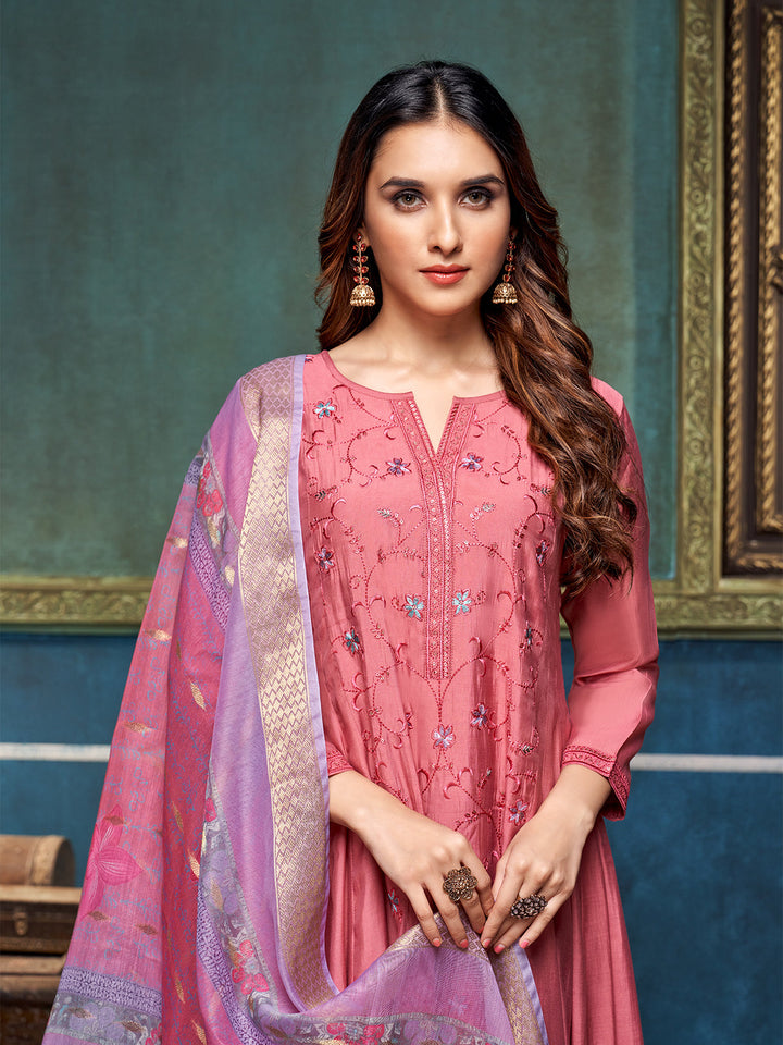 Rust Chanderi Anarkali Set