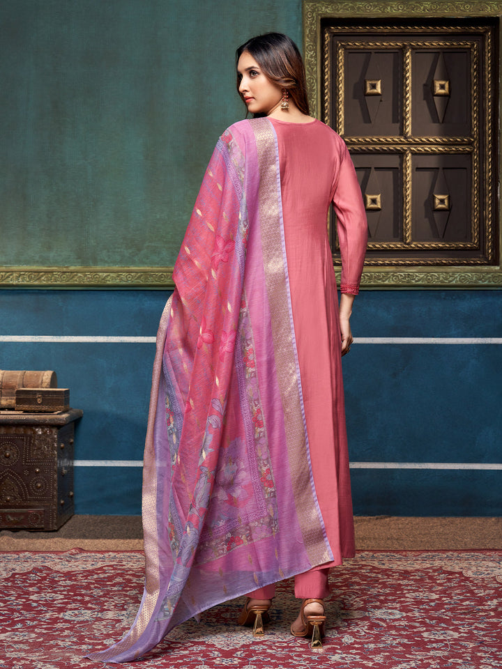 Rust Chanderi Anarkali Set