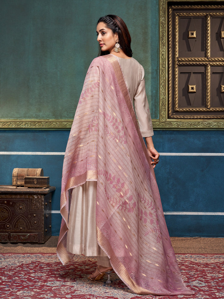 Beige Chanderi Anarkali Set