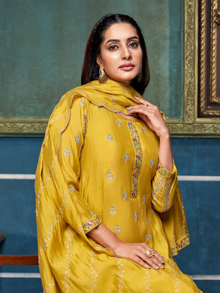 Yellow Chanderi Anarkali Set