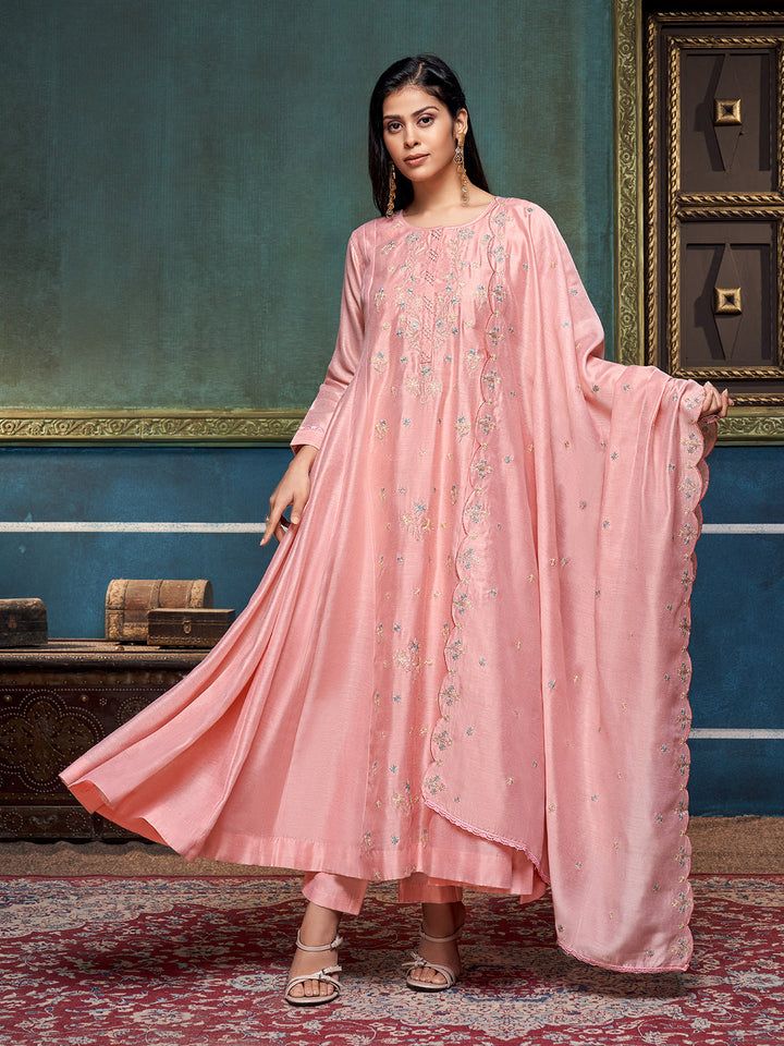 Peach Chanderi Anarkali Set