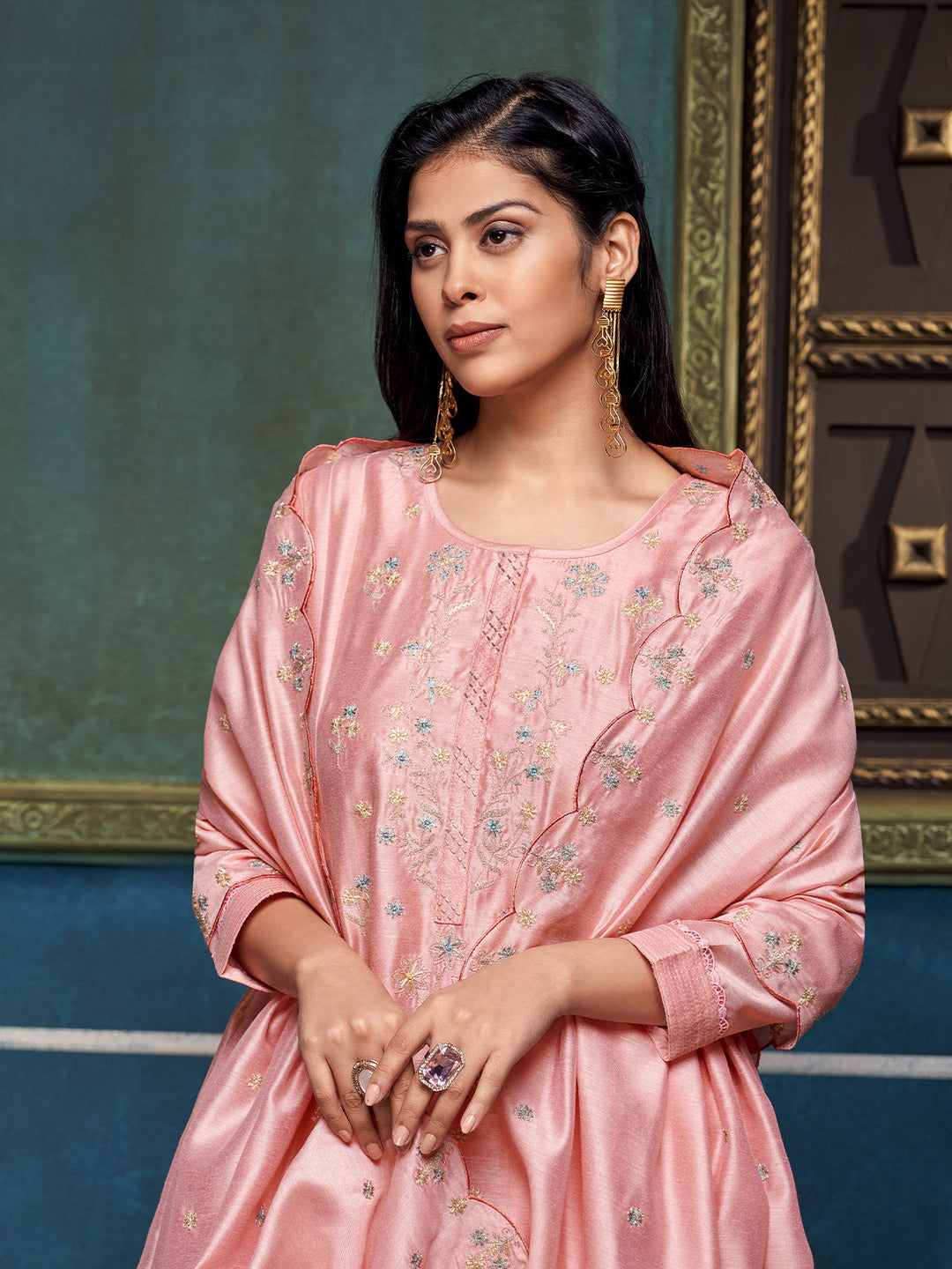 Peach Chanderi Anarkali Set