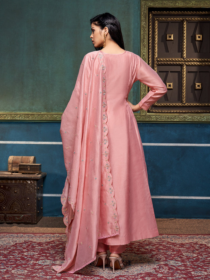 Peach Chanderi Anarkali Set