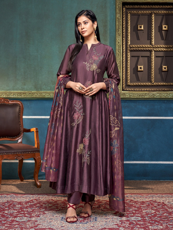 Wine Chanderi Anarkali Set