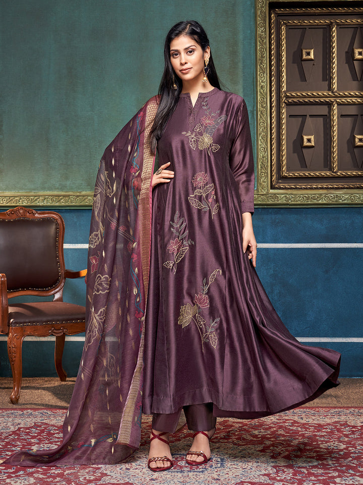 Wine Chanderi Anarkali Set