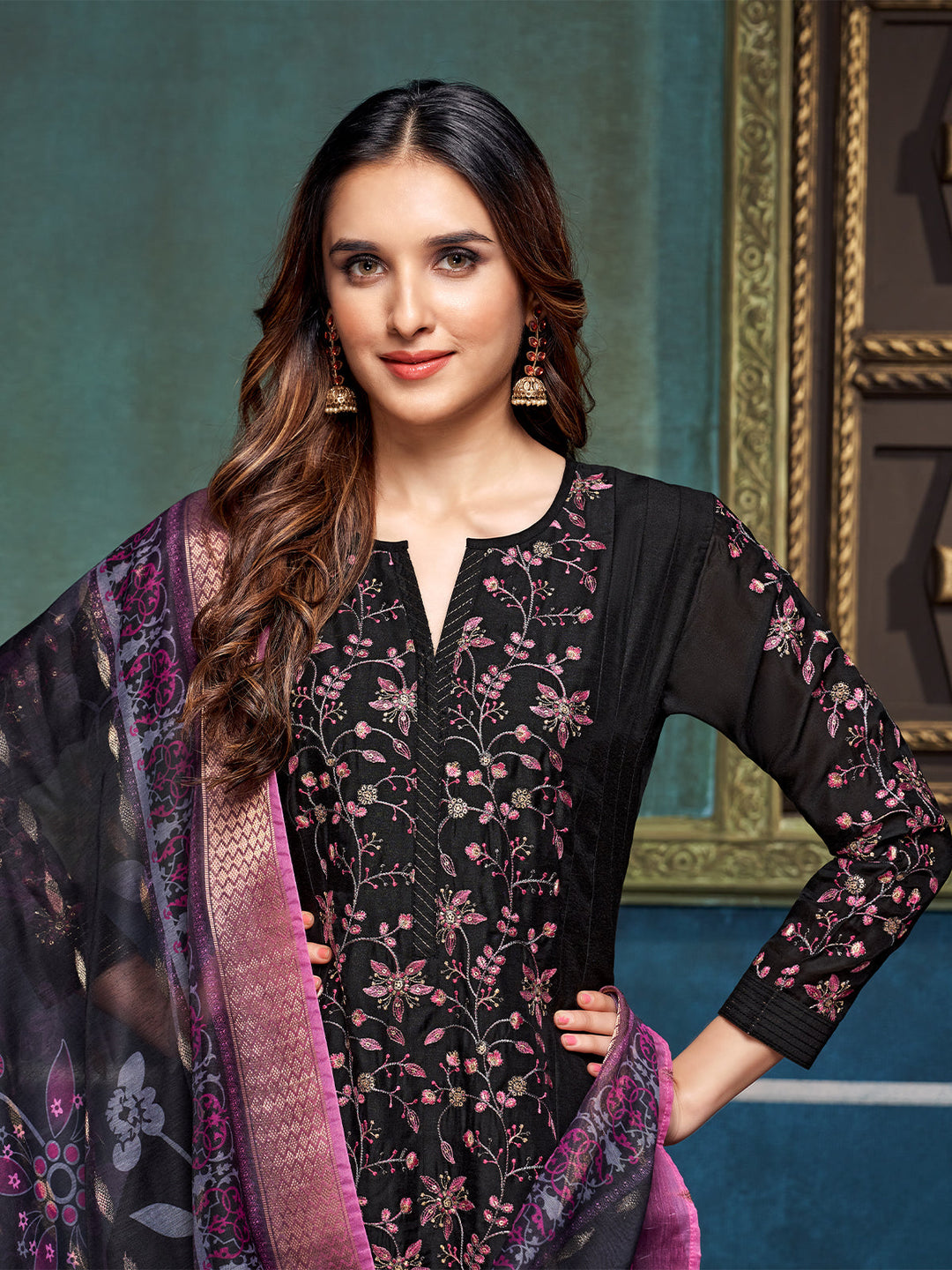 Black Chanderi Anarkali Set