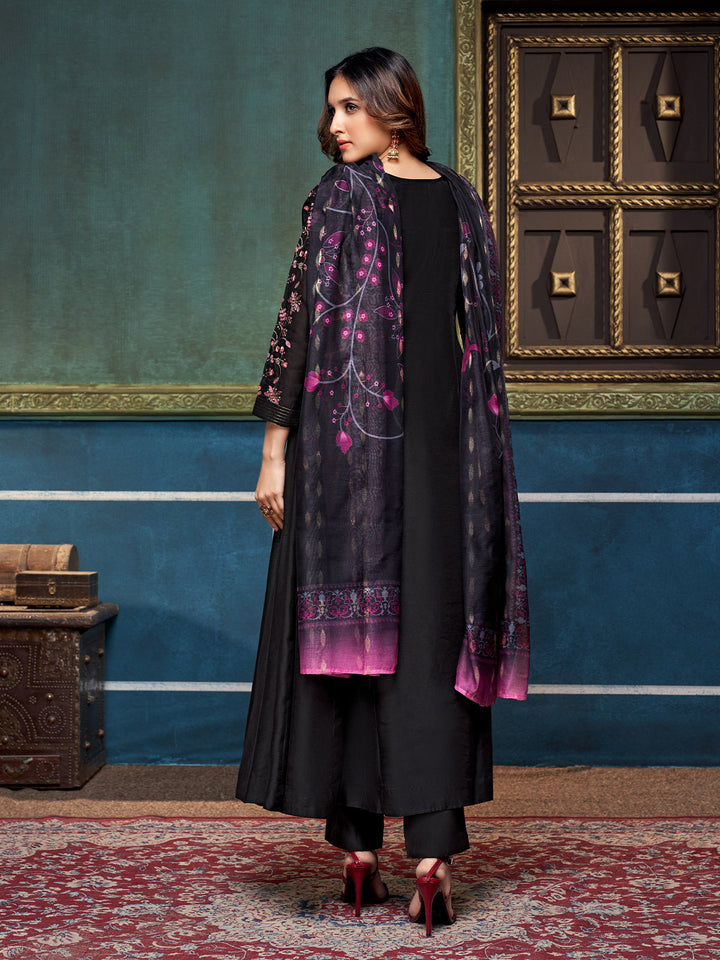 Black Chanderi Anarkali Set