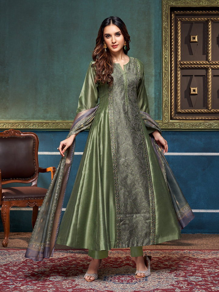 Green Chanderi Anarkali Set