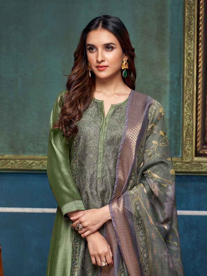 Green Chanderi Anarkali Set