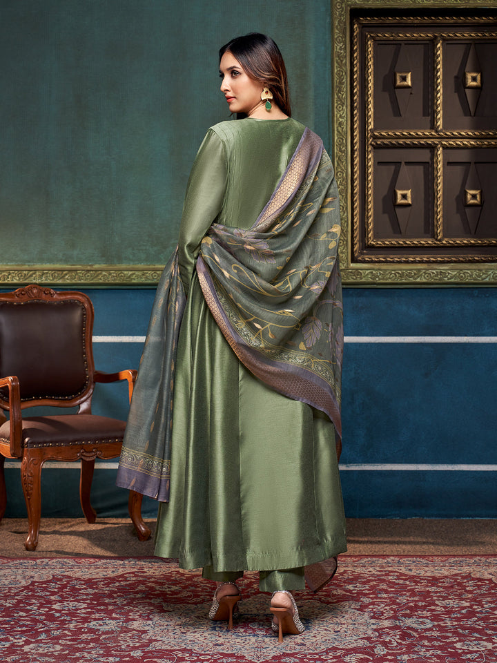Green Chanderi Anarkali Set