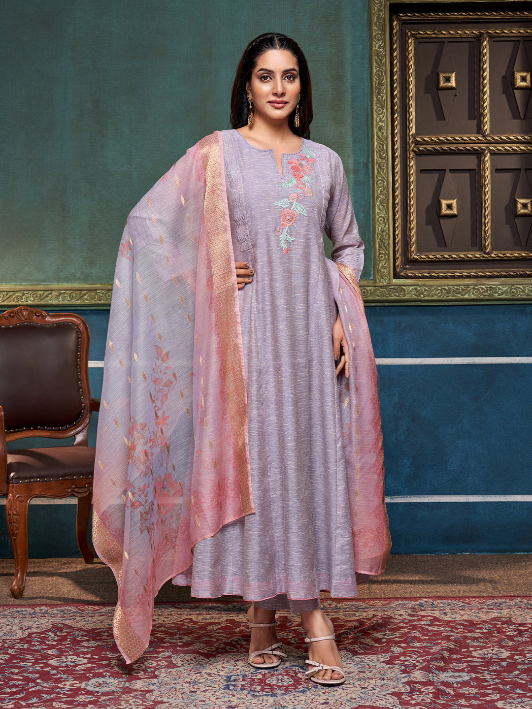 Lavender Khadi Anarkali Set