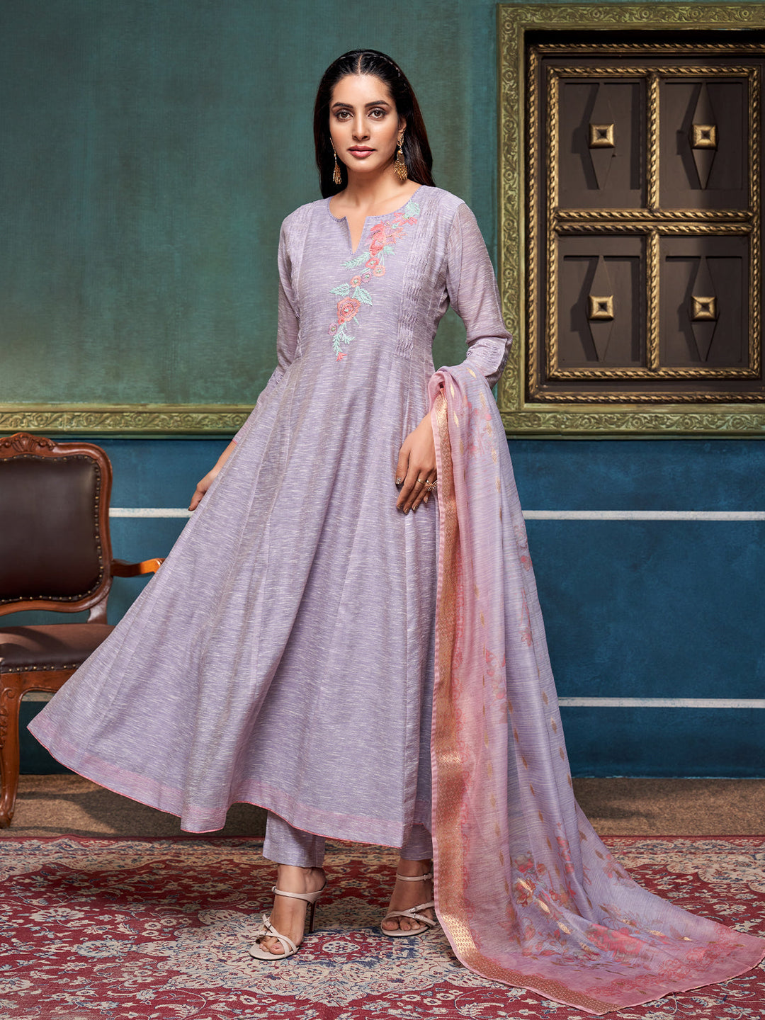 Lavender Khadi Anarkali Set