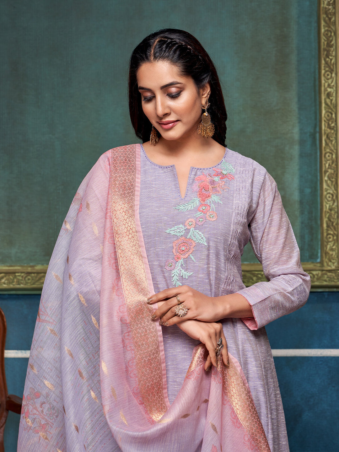 Lavender Khadi Anarkali Set