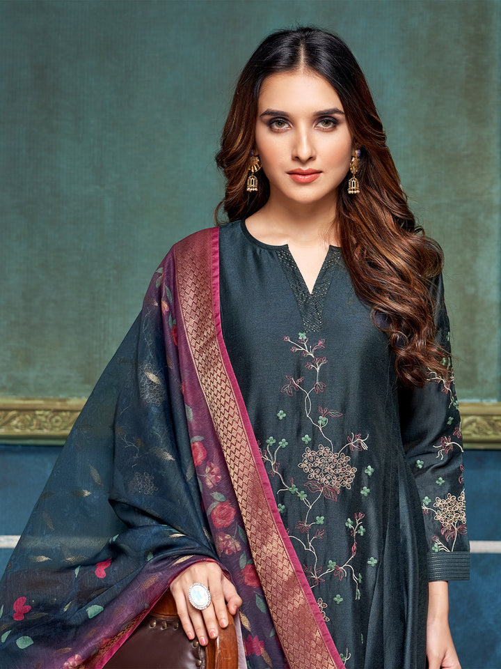 Blue Chanderi Anarkali Set