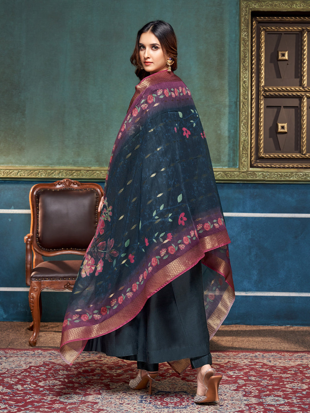 Blue Chanderi Anarkali Set