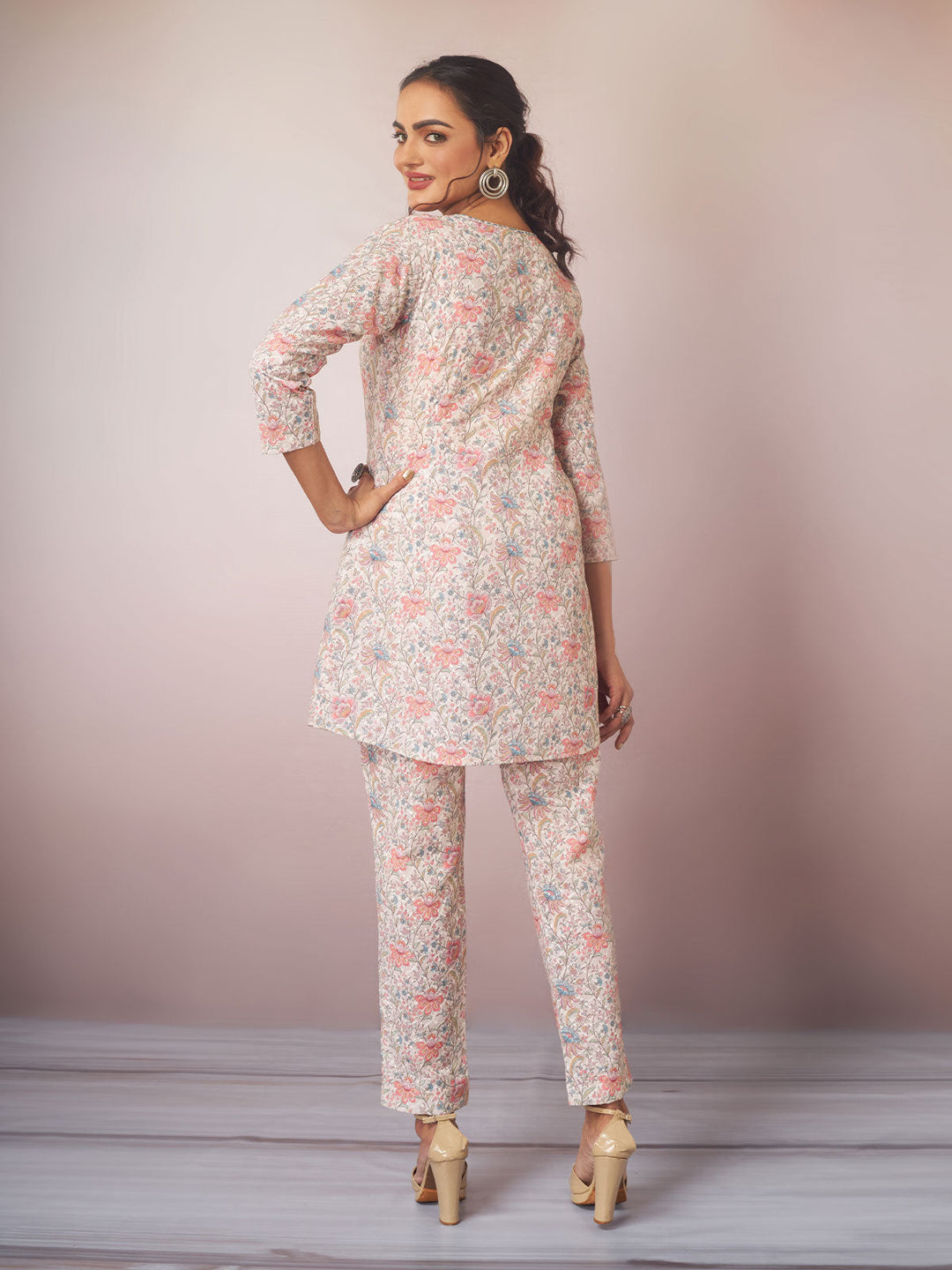 Cream & Pink Floral Print Co-Ord Set