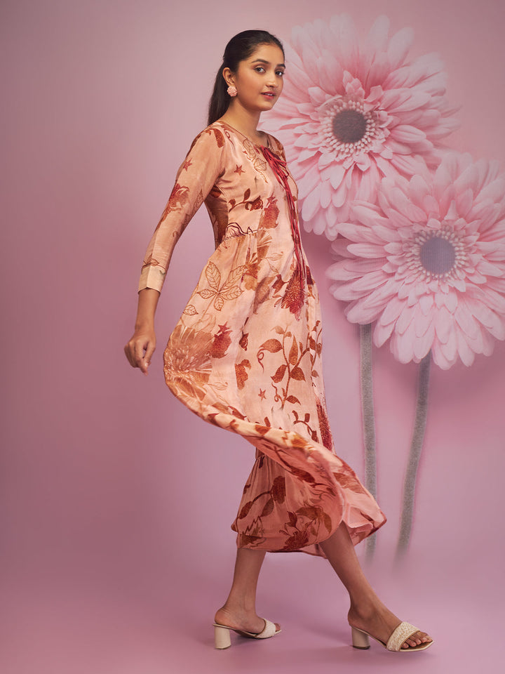 Peach Floral Midi-Dress