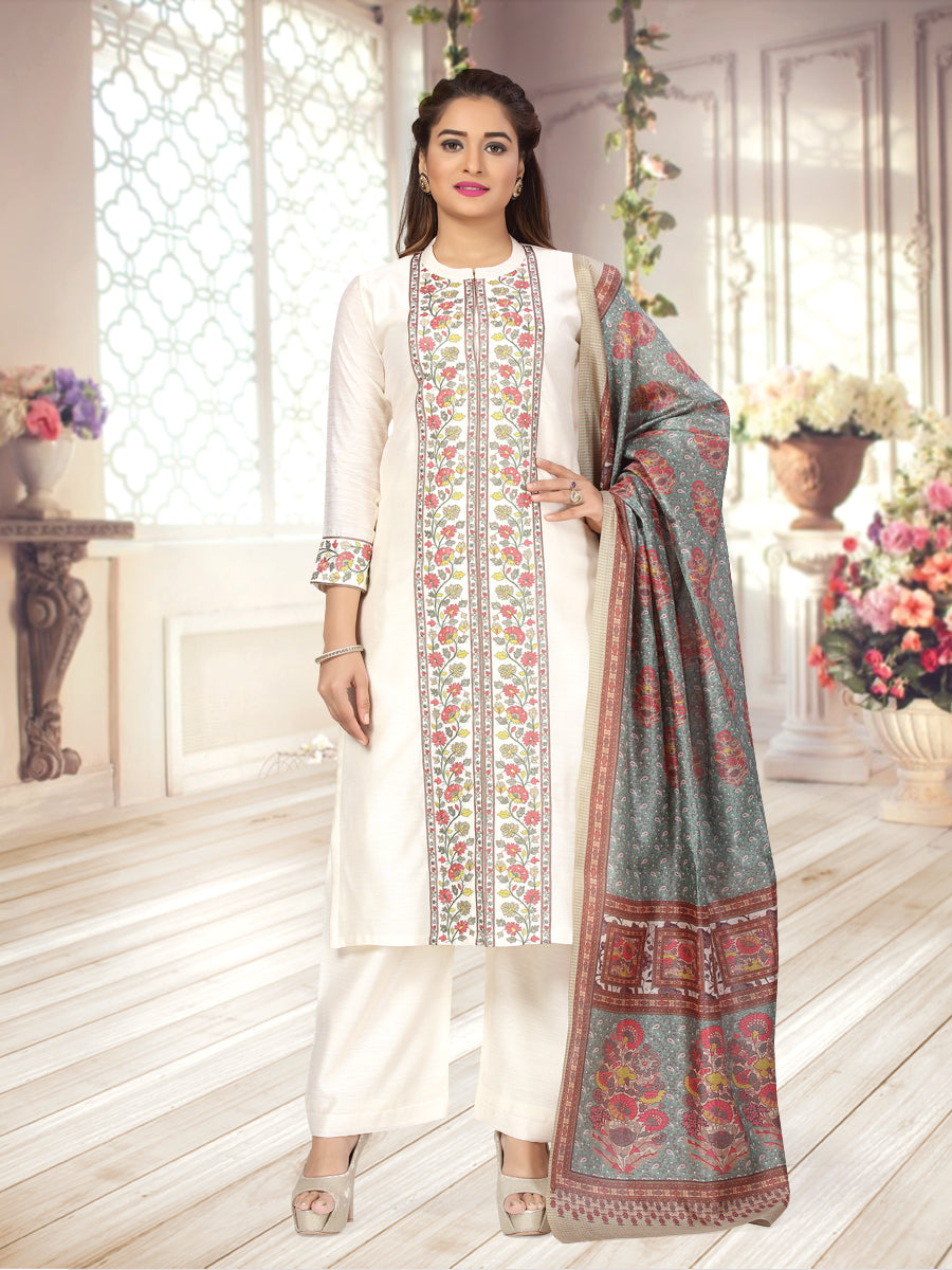 Cream Kurta Set with Printed Dupatta