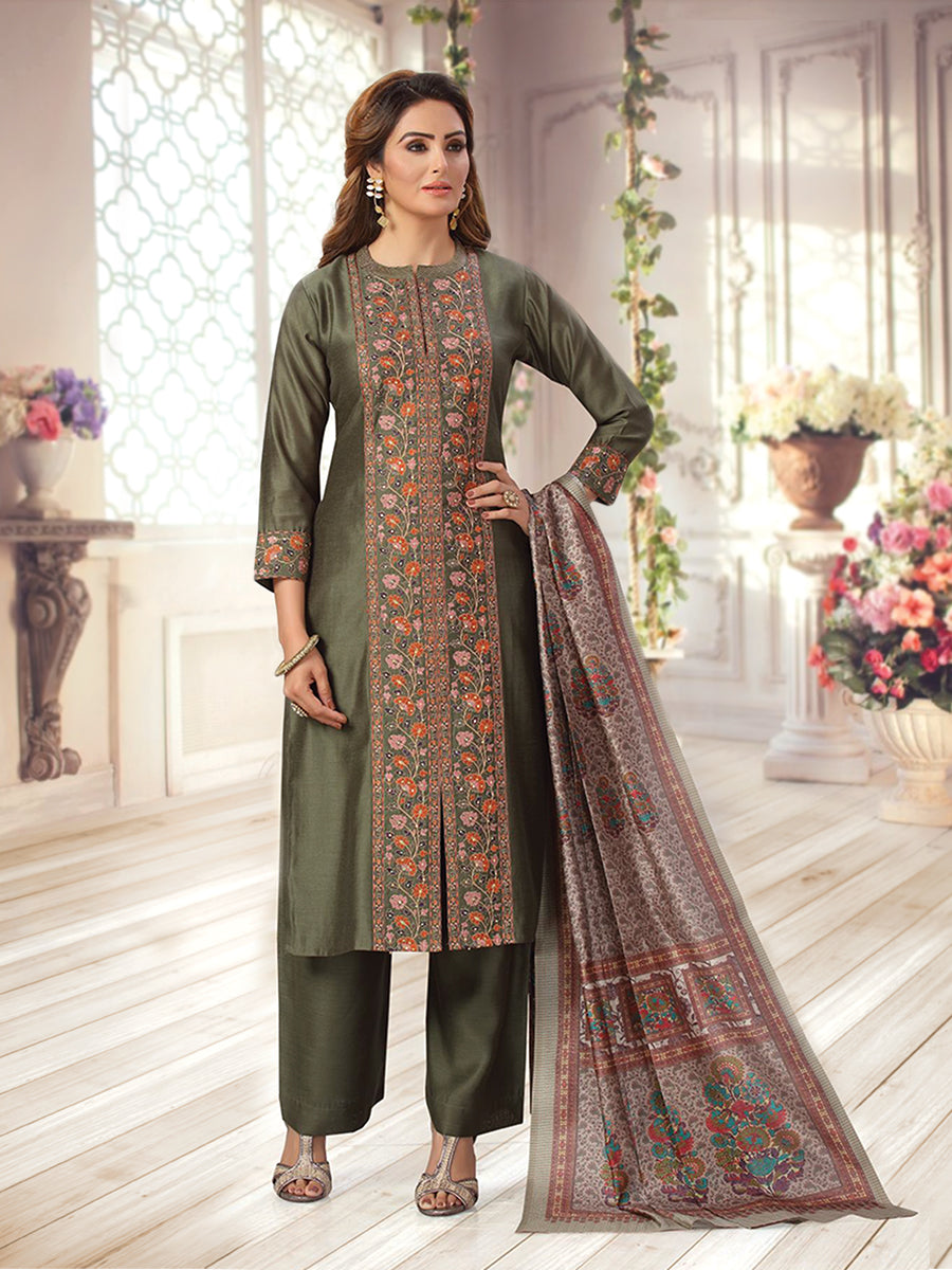 Green Kurta Set with Printed Dupatta