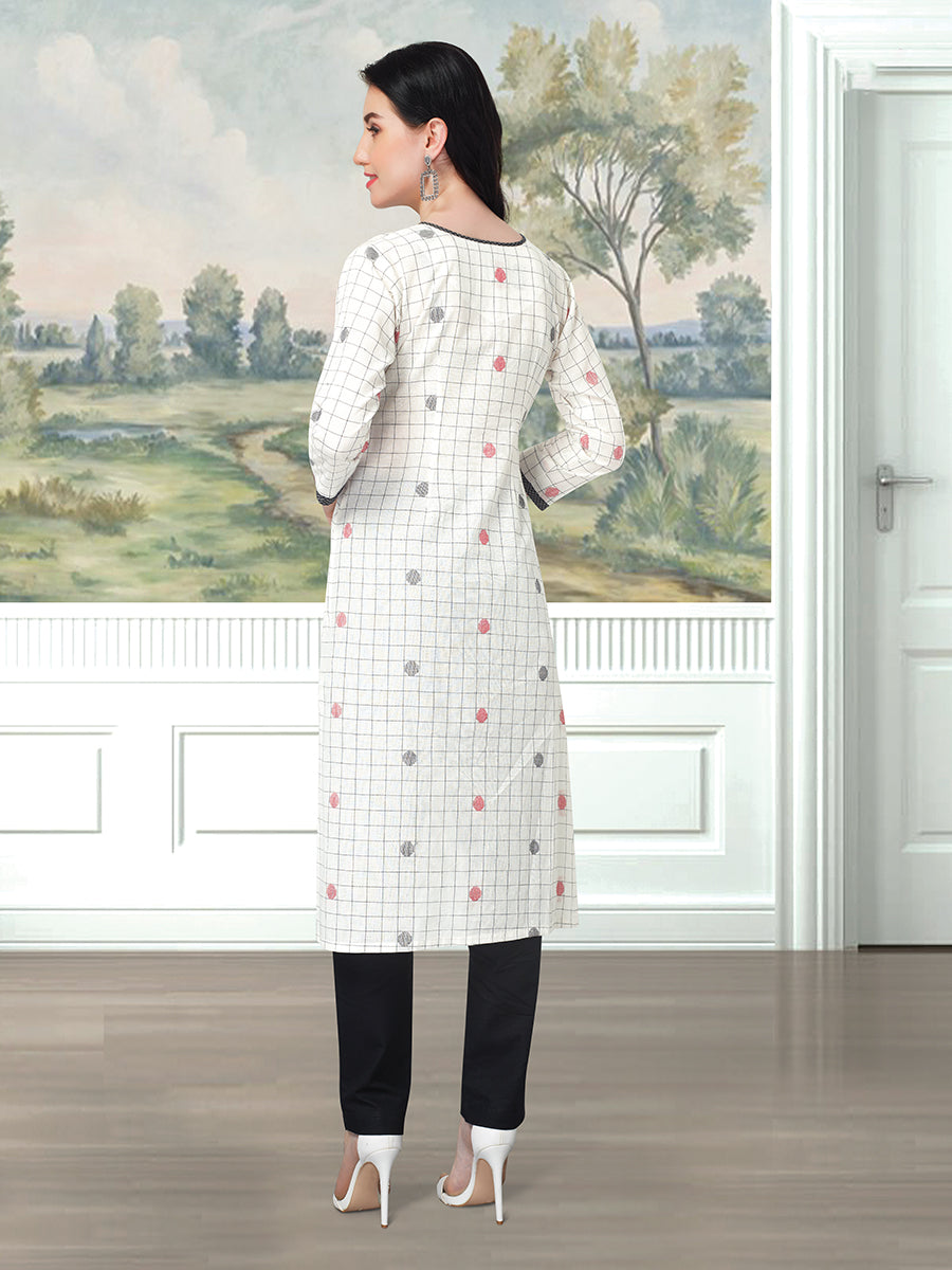 Cream Embroidered Kurta with Pant