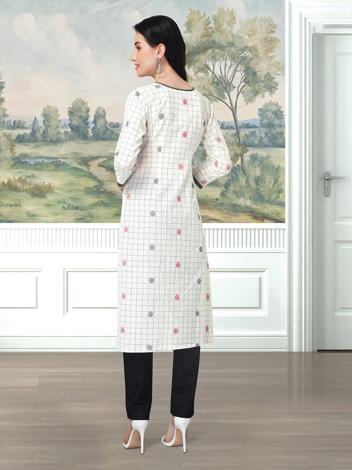 Cream Embroidered Kurta with Pant