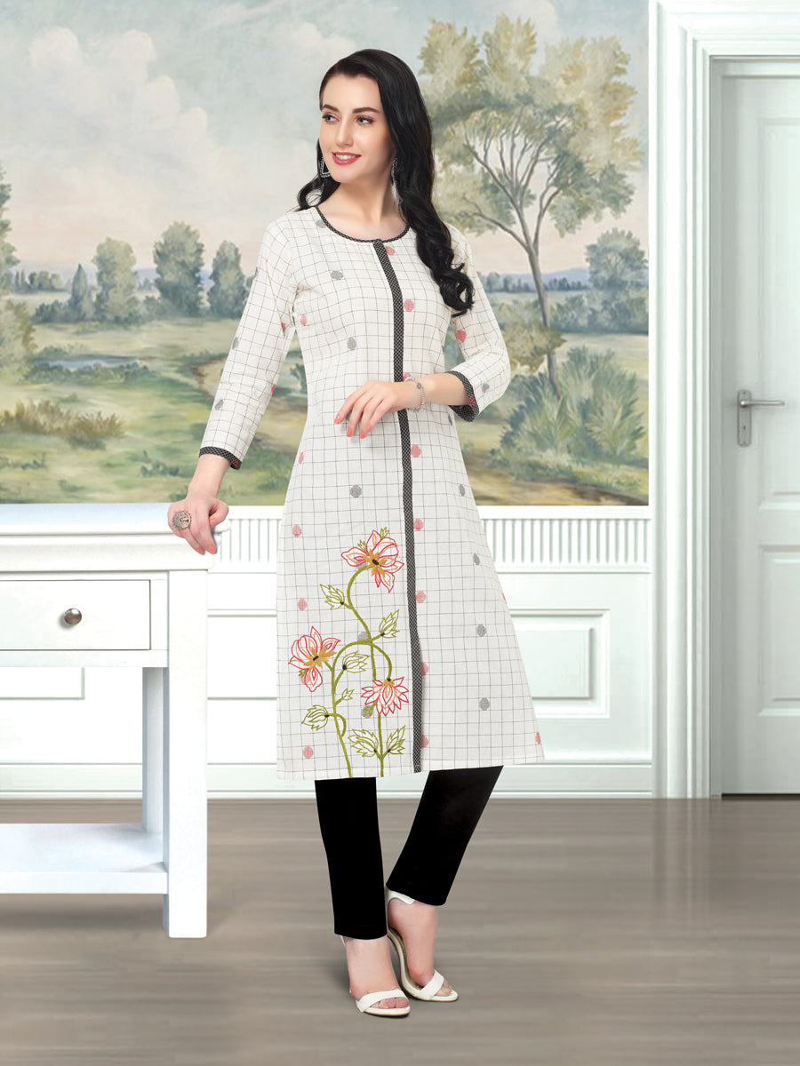 Cream Embroidered Kurta with Pant