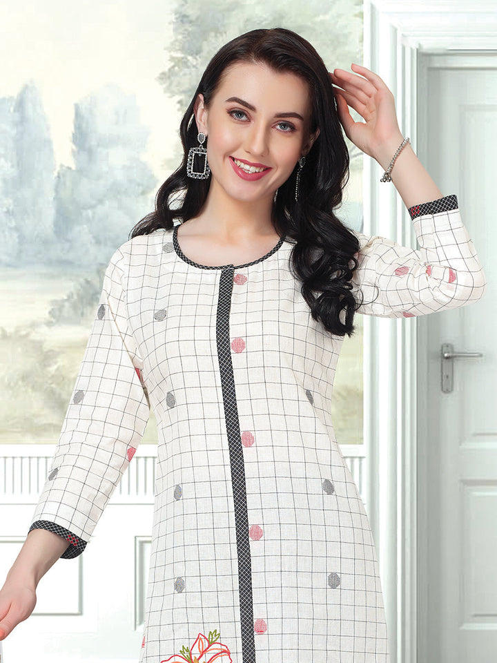 Cream Embroidered Kurta with Pant