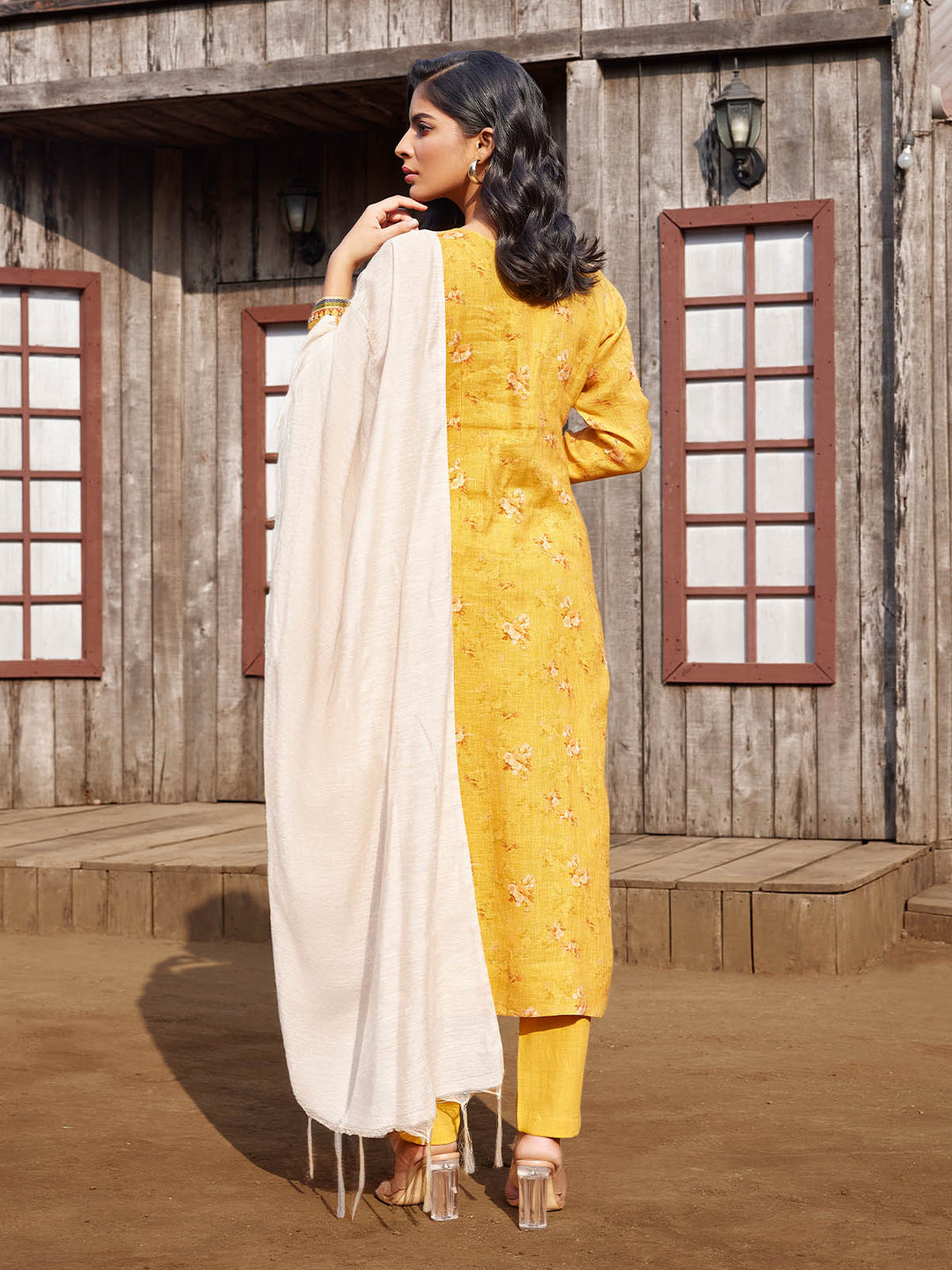 Yellow Linen Kurta Set with Dupatta