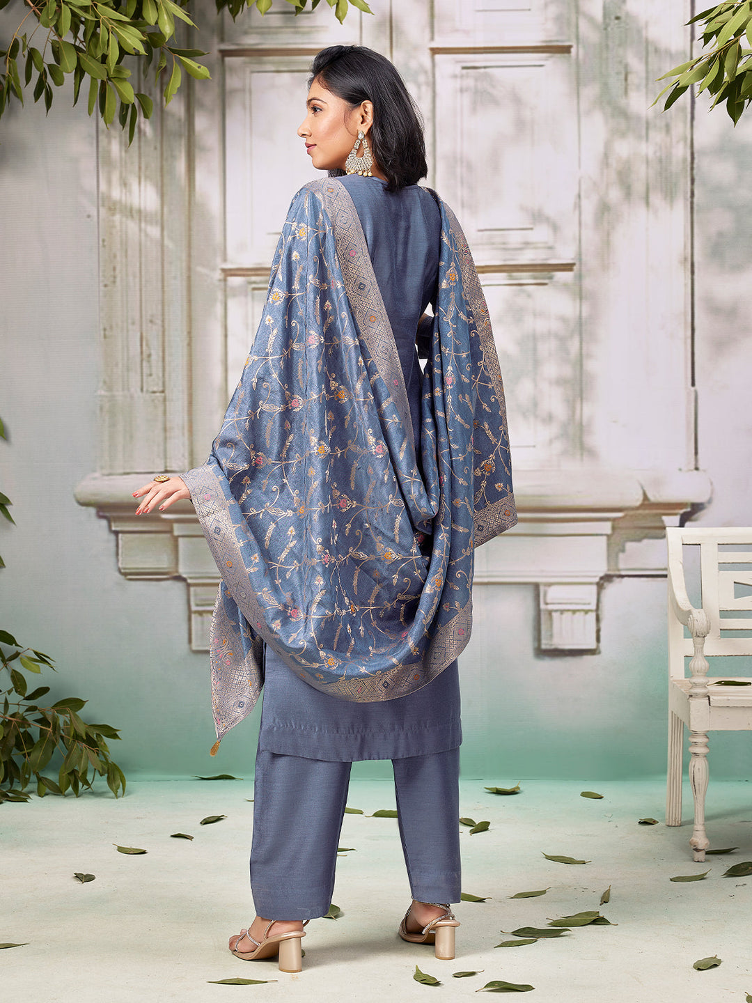 Slate Blue Semi Silk Suit Set