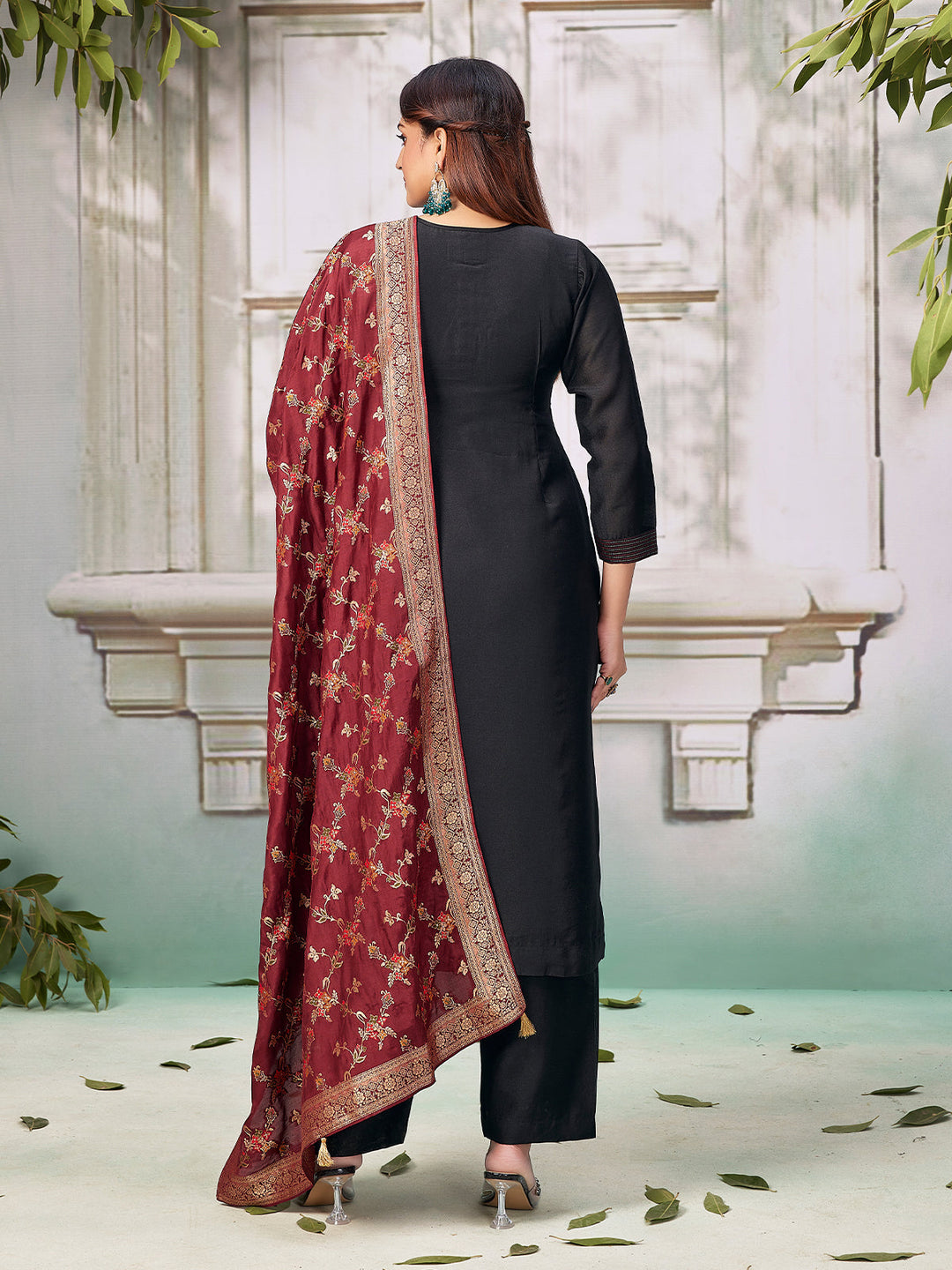 Black Semi Silk Suit Set